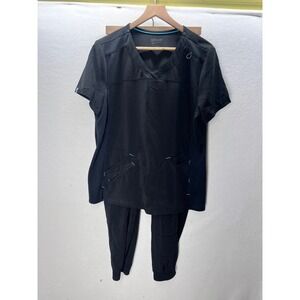 Scrubstar Scrub Set Women Large Black Excellent V-Neck Top Jogger Pants 3292